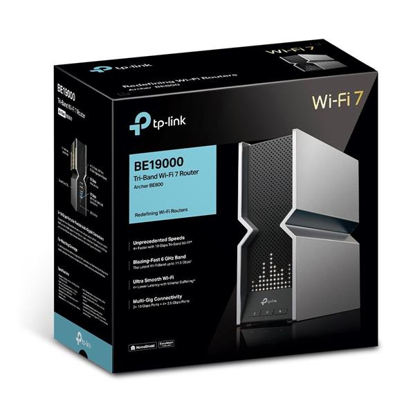 TP-LINK "BE19000 Tri Band Wi-Fi 7 RouterSPEED: 1376 Mbps at 2.4 GHz + 5760 Mbps at 5 GHz + 11520 Mbps at 6 GHzSPEC: 8× 