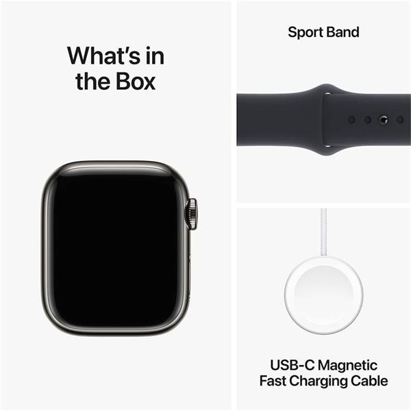 Apple Watch Series 9 GPS + Cellular 45mm Graphite Stainless Steel Case with Midnight Sport Band - M/L 