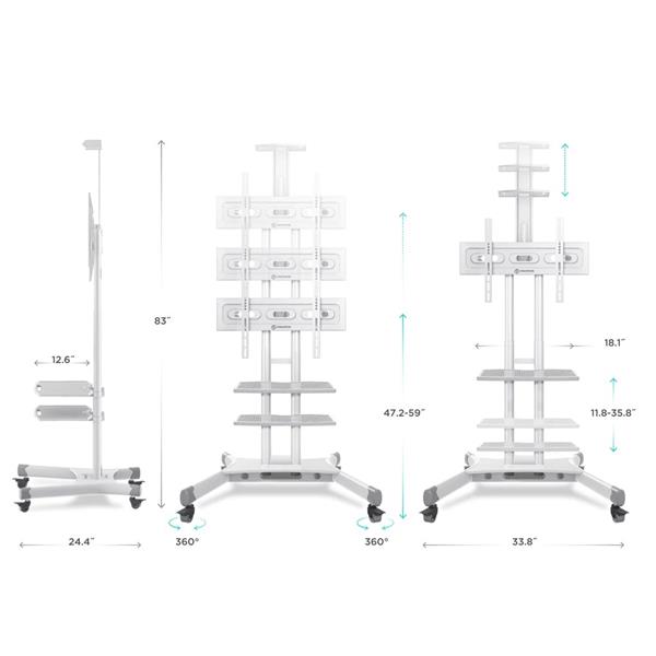 ONKRON TV mobilný stojan pre 40-70", max45kg, VESA 600x400, police, výškovo nastaviteľný, biely 