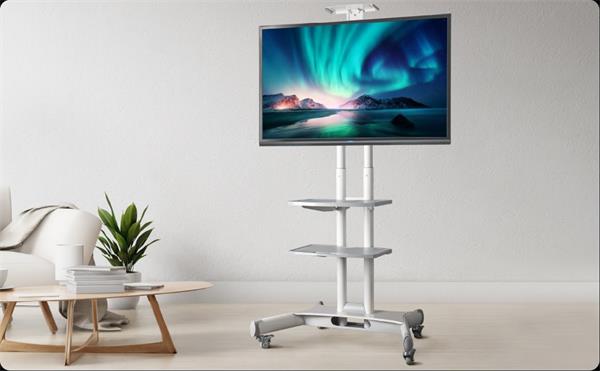 ONKRON TV mobilný stojan pre 40-70", max45kg, VESA 600x400, police, výškovo nastaviteľný, biely 