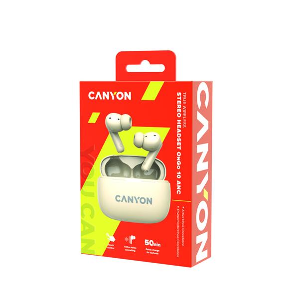 Canyon TWS-10, On Go, 10 ANC, True Wireless Bluetooth slúchadlá do uší, nabíjacia stanica v kazete, béžové 