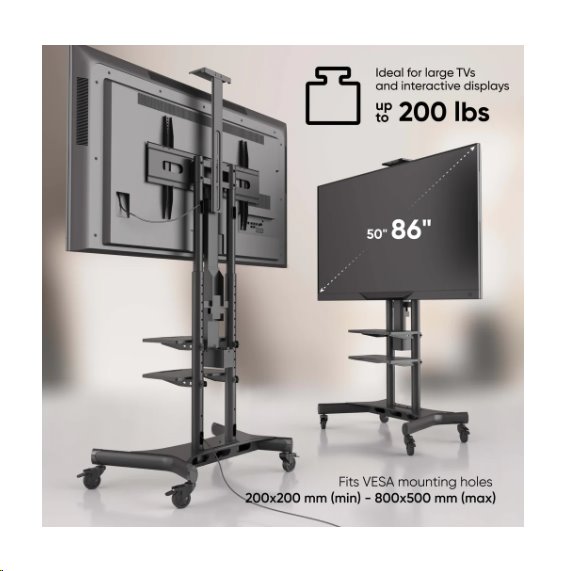 ONKRON Mobilný motorizovaný TV stojan s diaľkovým ovládaním,  50'- 86' do 90 kg, TS1881 eLift VESA: 200x200 - 800x500  