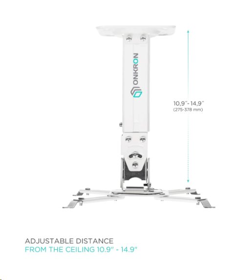 ONKRON Nastaviteľný stropný/nástenny držiak na projektor do 10 kg, biely 
