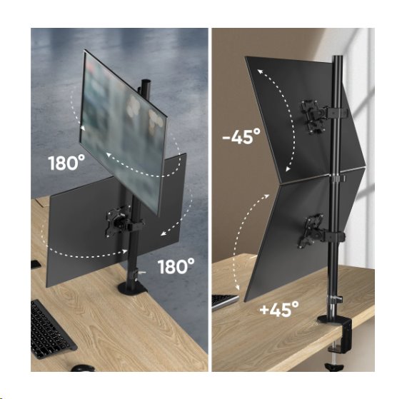 ONKRON Držiak na dva monitory pre 2 obrazovky 13" až 34" do 16 kg, čierna 