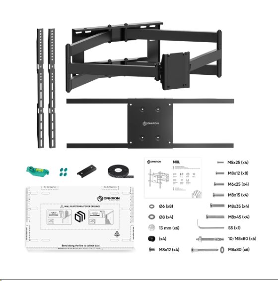 ONKRON Full Motion TV držiak na stenu pre 42" až 110" obrazovky do 99, 7 kg, čierny 