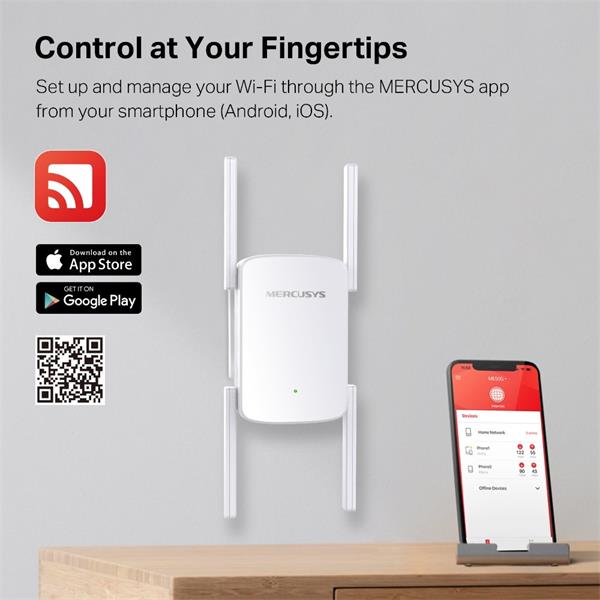 AC1900 Wi-Fi Range Extender SPEED: 600 Mbps at 2.4 GHz + 1300 Mbps at 5 GHz  SPEC:  4× Fixed External Antennas, 1× Gigab 