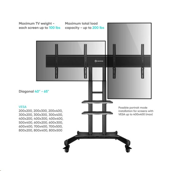 ONKRON TV dvojitý VESA adapter na mobilný stojan TS1881 do 65" čierny 