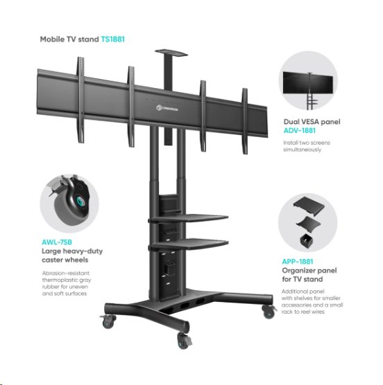 ONKRON TV dvojitý VESA adapter na mobilný stojan TS1881 do 65" čierny 