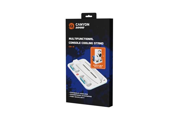 Canyon CS-5, multifiukčný stojan pre PS5, s chladením, nabíjanie 2 x gamepad, biely 