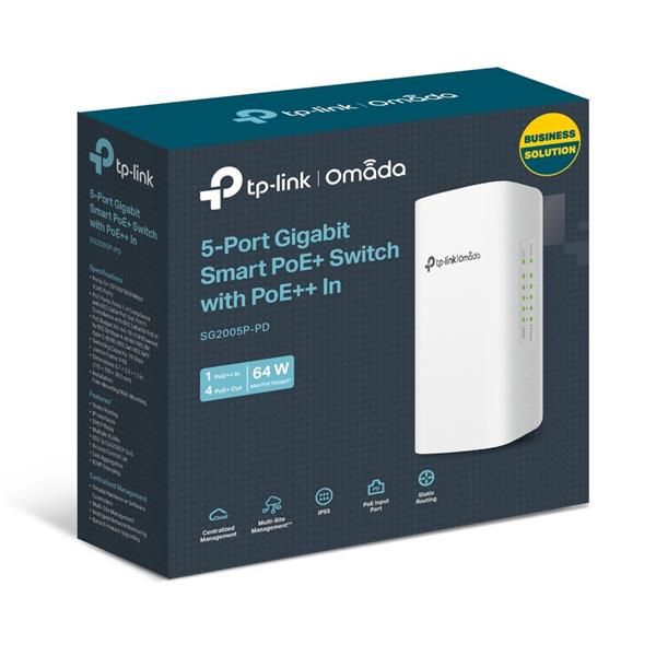 Omada 5-Port Gigabit Smart Switch with 1-Port PoE++ in and 4-Port PoE+ out PORT: 1× Gigabit PoE++ input Ports, 4× Gigabi 