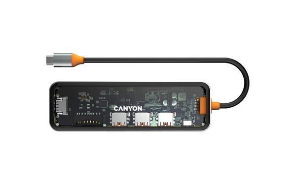 Canyon DS-13, Multiport Docking Station, 7 portov, 1xUSB-C 100W, 3xUSB 3.0, 1xHDMI 4K, čítačka kariet SD/micro SD 