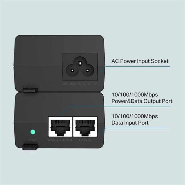 TP-LINK "PoE+ Injector AdapterPORT: 1× Gigabit PoE Port, 1× Gigabit Non-PoE PortSPEC: 802.3at/af Compliant, Data and P 