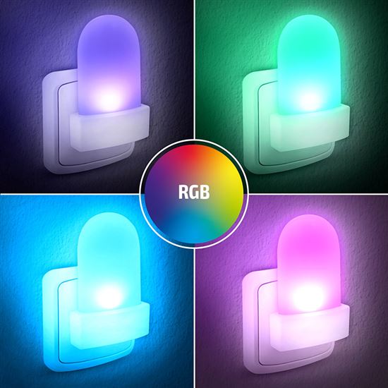 Solight Nočné LED RGB svetlieko so svetelným senzorom, voliteľná farba svetla, 230V 