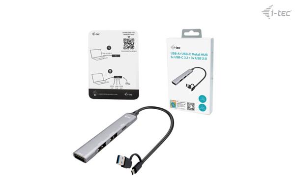  i-tec USB-A/USB-C Metal HUB 1x USB-C 3.1 + 3x USB 2.0  
