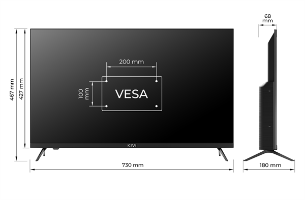 KIVI TV 32H550NB, 32" (81cm), HD LED TV, Nosmart, Black, 1366x768, 60 Hz,2x8W, 33 kWh/1000h ,HDMI ports 2 