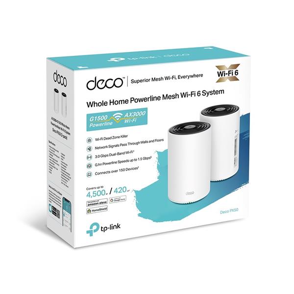 TP-LINK "AX3000 + G1500 Whole Home Powerline Mesh Wi-Fi 6 SystemSPEED: 574 Mbps at 2.4 GHz + 2402 Mbps at 5 GHz + 1428  