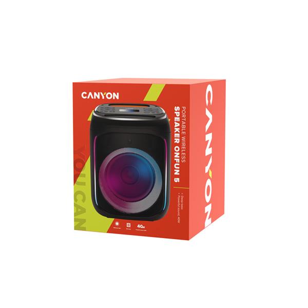 Canyon PBSP-5, On Fun 5 prenosný Bluetooth Párty reproduktor s ekvalizérom a RGB osvetlením 