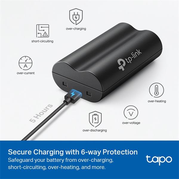 TP-LINK "Tapo Battery PackSPEC: 3.6V 6700mAh 24.12Wh, 1 × Micro USB PortFEATURE: Rechargeable Battery, Works with Tapo 