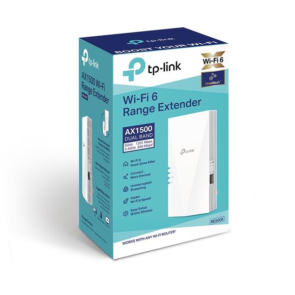 AX1500 Wi-Fi 6 Range Extender SPEED: 300 Mbps at 2.4 GHz + 1201 Mbps at 5 GHz SPEC: 2 × Internal Antennas, 1 × Gigabit P 
