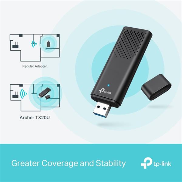 AX1800 Dual Band Wi-Fi 6 USB Adapter SPEED: 1201 Mbps at 5 GHz + 574 Mbps at 2.4 GHz SPEC: Internal Antennas, USB 3.0 FE 