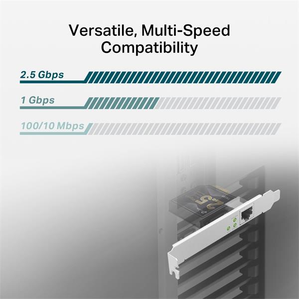 TP-LINK "2.5 Gigabit PCI Express Network AdapterSPEC: PCIe 2.1 ×1FATURE: Support 2.5/1 Gbps and 100 Mbps Network Stand 