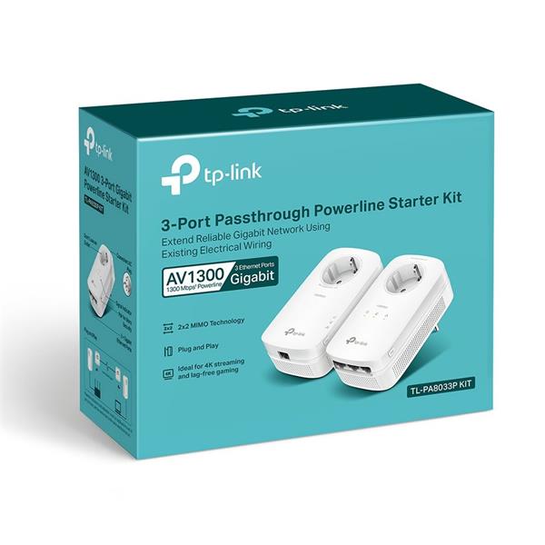 TP-LINK "AV1300 Gigabit Passthrough Powerline Starter Kit KIT: 1× TL-PA8030P + 1× TL-PA8010PTL-PA8030P:SPEED: 1300 Mb 