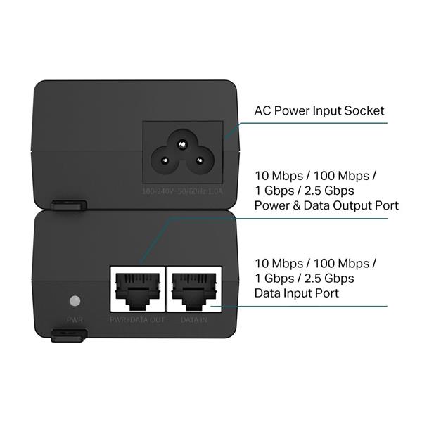 TP-LINK "Omada 2.5G PoE+ Injector AdapterPORT: 1× 2.5G PoE Port, 1× 2.5G Non-PoE PortSPEC: 802.3at/af Compliant, Data  