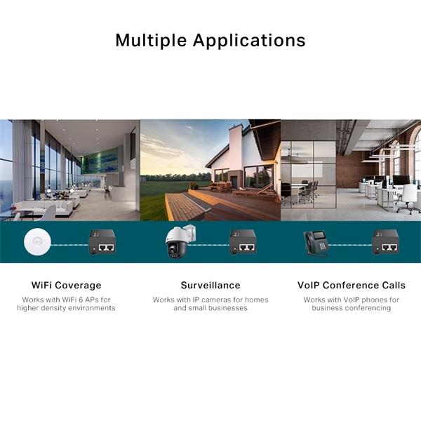 TP-LINK "Omada 2.5G PoE+ Injector AdapterPORT: 1× 2.5G PoE Port, 1× 2.5G Non-PoE PortSPEC: 802.3at/af Compliant, Data  