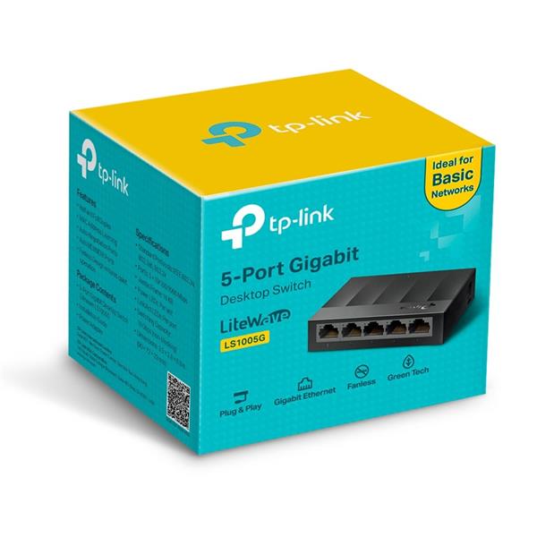 LiteWave 5-Port Gigabit Desktop Switch PORT: 5× Gigabit RJ45 Ports SPEC: Desktop Plastic Case FEATURE: Plug and Play 