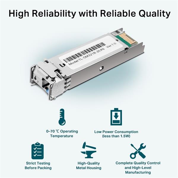 TP-LINK "Gigabit Single-Mode WDM Bi-Directional SFP ModuleSPEC: LC Connector, TX:1310nm/RX:1550nm, Single-mode, 2km" 