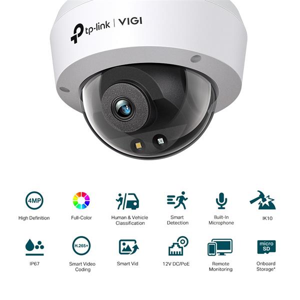 TP-LINK "4MP Full-Color Dome Network CameraSPEC: H.265+/H.265/H.264+/H.264, 1/3"" Progressive Scan CMOS, Color/0.005 Lu 