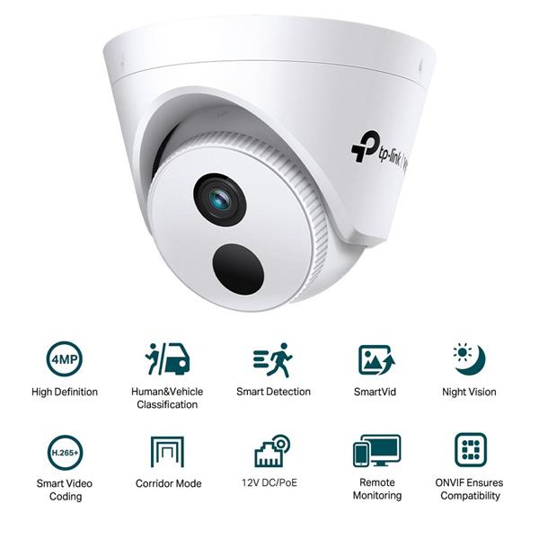 TP-LINK "4MP Turret Network CameraSPEC: H.265+ H.265 H.264+ H.264, 1 3"" Progressive Scan CMOS, Color 0.01 Lux@F2.2, 0  