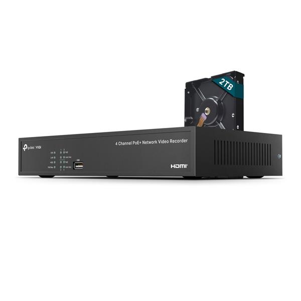 TP-LINK "4 Channel PoE Network Video Recorder- Built in 2TB HDD SPEC: H.265+/H.265/H.264+/H.264, Up to 8MP resolution,  