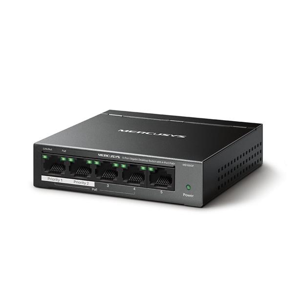 5-Port Gigabit Desktop Switch with  4-Port PoE+  PORT: 4× Gigabit PoE+ Ports, 1× Gigabit Non-PoE Port SPEC: Compatible w 