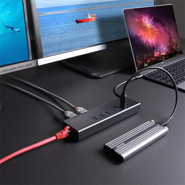 Lindy Dokovacia Stanica USB 3.1 Typ C, 2xHDMI (Dual Display), 5xUSB A 2x USB C, LAN, (PD 3.0 100W), 0.22m 