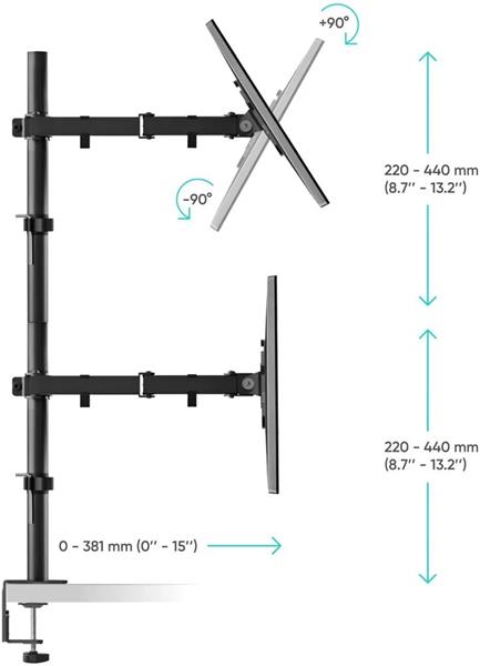 ONKRON stojan pre štvoricu monitorov pre 13 až 34-palcové LCD LED OLED obrazovky do 8 kg, čierny 