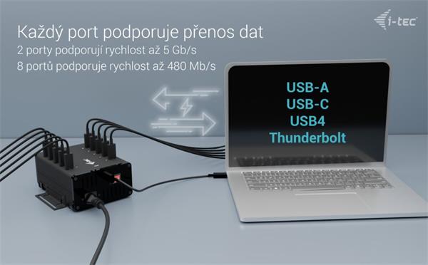 i-tec USB-C/USB-A Metal Charging+Data HUB, 15W per port, 10x USB-C, 180W 