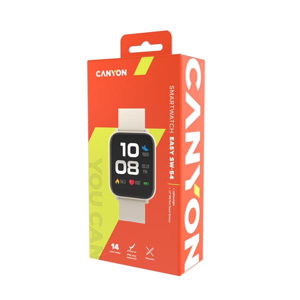 Canyon SW-54, Easy, smart hodinky, štíhle, BT s app Canyon Life,  IP touchscreen 1.7´´,  IP68, 14 športov, biele 