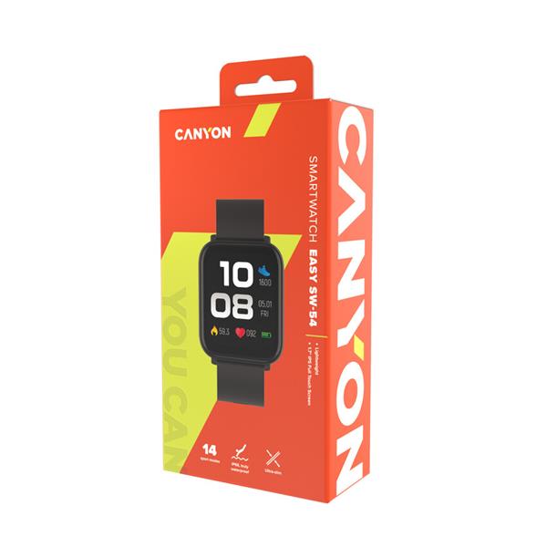 Canyon SW-54 Easy, smart hodinky, štíhle, BT s app Canyon Life,  IP touchscreen 1.7´´,  IP68, 14 športov, čierne 