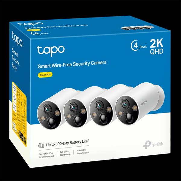 TP-LINK "Smart Wire-Free Security Camera, 4-PackSPEC:2K QHD (2560x1440), 2.4 GHz, 10000mAh rechargeable lithium-ion bat 