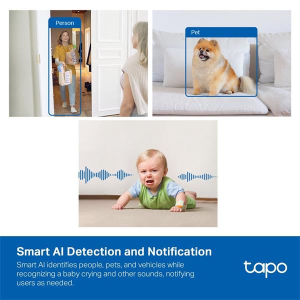 AI Home Security Wi-Fi Camera SPEC: 2K QHD (2560x1440), 2.4 GHz FEATURE: Smart AI Detection and Notifications (motion, p 