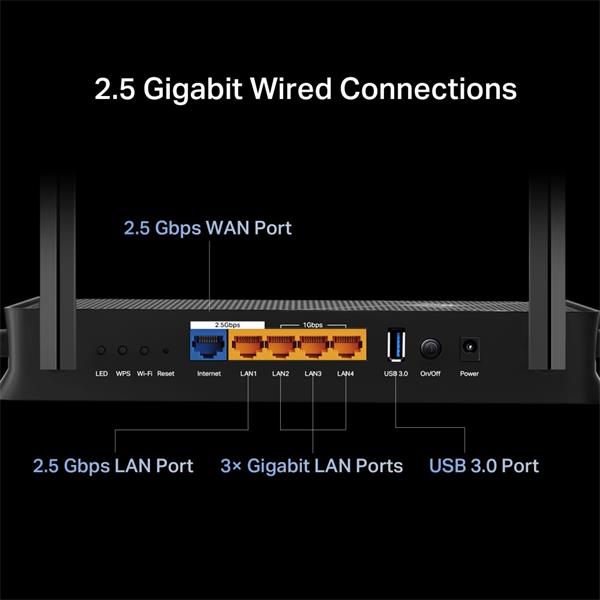 TP-LINK "BE3600 Dual-Band Wi-Fi 7 RouterSPEED: 688 Mbps at 2.4 GHz + 2882 Mbps at 5 GHz SPEC: 4× external Antennas, 2. 