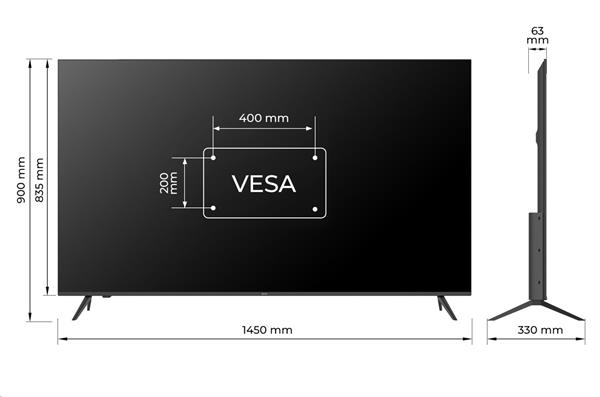 KIVI TV 65U760QB, 65" (163cm), HD LED TV, AndroidTV 11, Black, 3840x2160, 60 Hz,2x8W, 33 kWh/1000h ,HDMI ports 2 