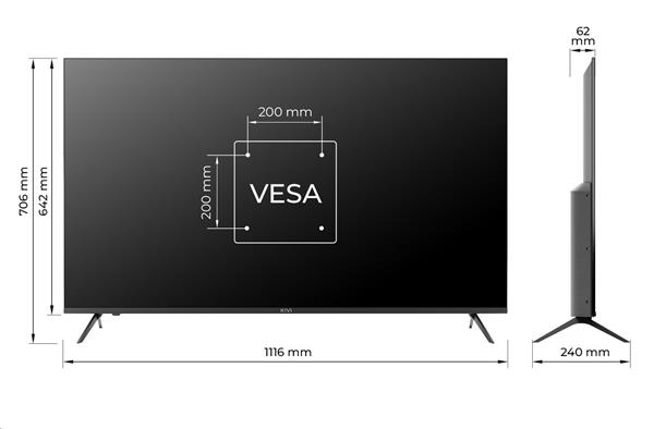 KIVI TV 50U760QB, 50" (127cm), HD LED TV, AndroidTV 11, Black, 3840x2160, 60 Hz, 2x8W, 33 kWh 1000h , HDMI ports 2 