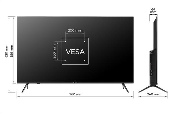 KIVI TV 43U760QB, 43" (108cm), HD LED TV, AndroidTV 11, Black, 3840x2160, 60 Hz, 2x8W, 33 kWh 1000h , HDMI ports 2 