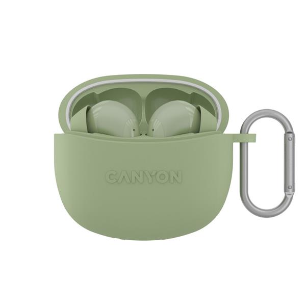 Canyon TWS-5, True Wireless Bluetooth slúchadlá do uší, USB-C nabíjanie, nabíjacia stanica v kazete, zelené 