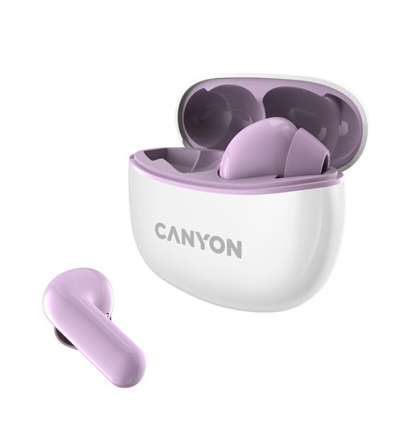 Canyon TWS-5, True Wireless Bluetooth slúchadlá do uší, USB-C nabíjanie, nabíjacia stanica v kazete, fialové 