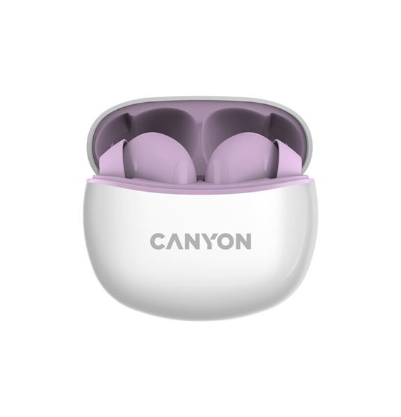 Canyon TWS-5, True Wireless Bluetooth slúchadlá do uší, USB-C nabíjanie, nabíjacia stanica v kazete, fialové 