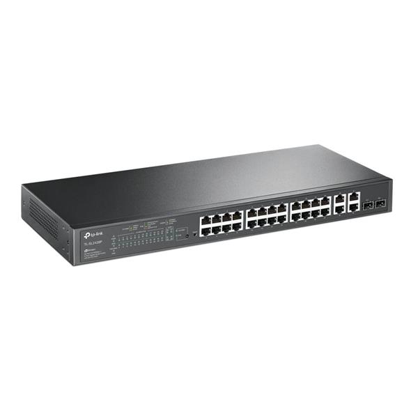 TP-LINK "JetStream™ 24-Port 10/100 Mbps + 4-Port Gigabit Smart Switch with 24-Port PoE+PORT: 24× 10/100 Mbps PoE+ Ports 