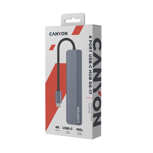 Canyon DS-17, Multiport Docking Station, 6 portov, 1xUSB-C 100W+2xUSB3.0+ 1xHDMI+čítačka kariet 